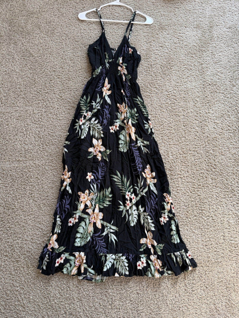 Black Floral Strapless Maxi Dress